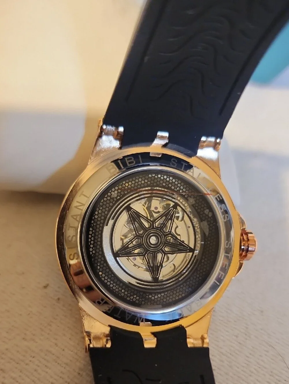 BiBi Rose Gold Case Watch with Black Strap